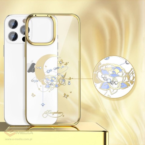 Kingxbar Moon Series luksusowe etui z Kryształami Swarovskiego na iPhone 13 Pro złoty (Flower)