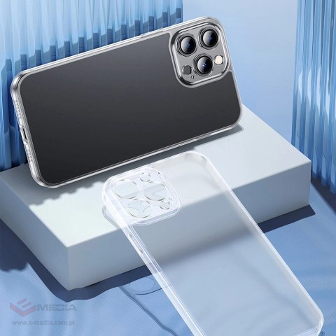 Baseus Frosted Glass Case etui pokrowiec do iPhone 13 Pro sztywna obudowa z żelową ramką przezroczysty (ARWS000702)