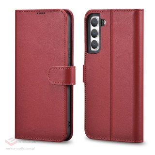 ICarer Haitang Leather Wallet Case skórzane etui do Samsung Galaxy S22+ (S22 Plus) portfel obudowa pokrowiec czerwony (AKSM05RD)