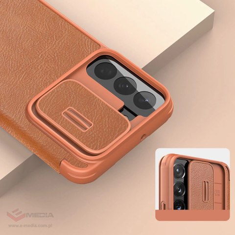 Nillkin Qin Leather Pro Case etui do Samsung Galaxy S22+ (S22 Plus) osłona na aparat kabura pokrowiec obudowa z klapką brązowy