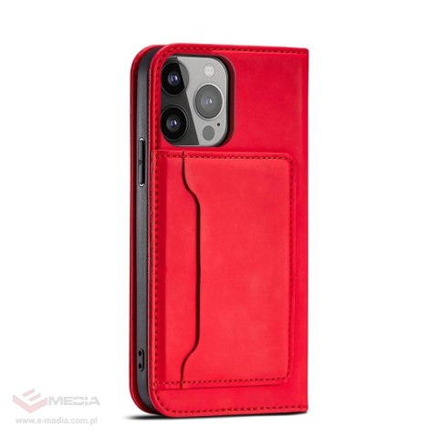 Magnet Card Case etui iPhone 14 Plus pokrowiec z klapką portfel podstawka czerwone