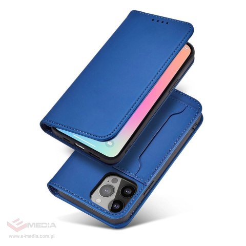 Magnet Card Case etui iPhone 14 Plus pokrowiec z klapką portfel podstawka niebieskie