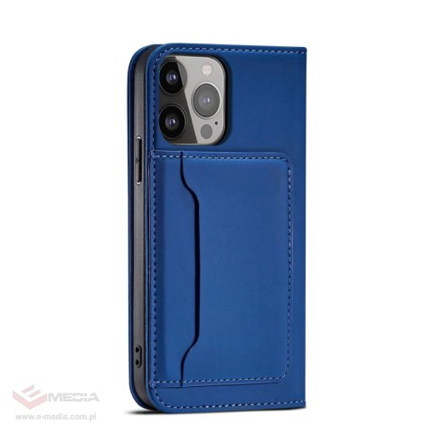 Magnet Card Case etui iPhone 14 Plus pokrowiec z klapką portfel podstawka niebieskie