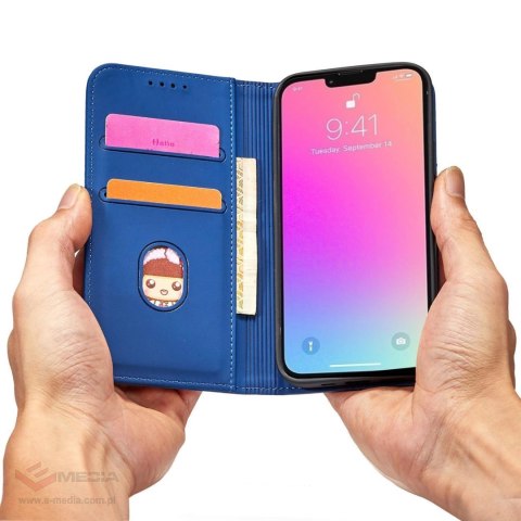 Magnet Card Case etui iPhone 14 Plus pokrowiec z klapką portfel podstawka niebieskie