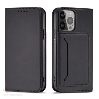 Magnet Card Case etui iPhone 14 Pro Max pokrowiec z klapką portfel podstawka czarne