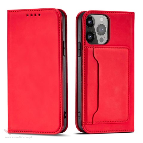 Magnet Card Case etui iPhone 14 Pro Max pokrowiec z klapką portfel podstawka czerwone