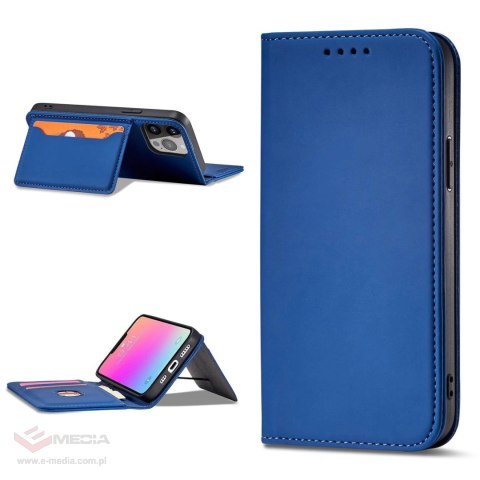 Magnet Card Case etui iPhone 14 Pro Max pokrowiec z klapką portfel podstawka niebieskie