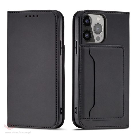 Magnet Card Case etui iPhone 14 Pro pokrowiec z klapką portfel podstawka czarne