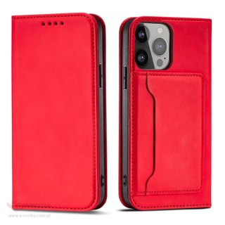 Magnet Card Case etui iPhone 14 Pro pokrowiec z klapką portfel podstawka czerwone