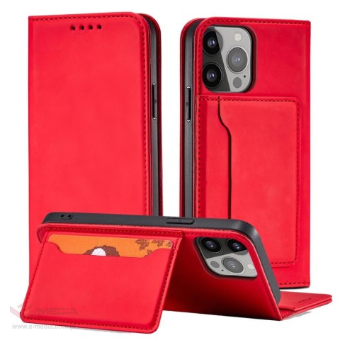 Magnet Card Case etui iPhone 14 Pro pokrowiec z klapką portfel podstawka czerwone