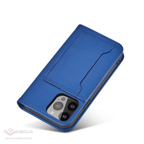 Magnet Card Case etui iPhone 14 pokrowiec z klapką portfel podstawka niebieskie