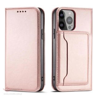 Magnet Card Case etui iPhone 14 pokrowiec z klapką portfel podstawka różowe