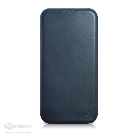 ICarer CE Oil Wax Premium Leather Folio Case skórzane etui iPhone 14 z klapką magnetyczne MagSafe niebieski (AKI14220705-BU)