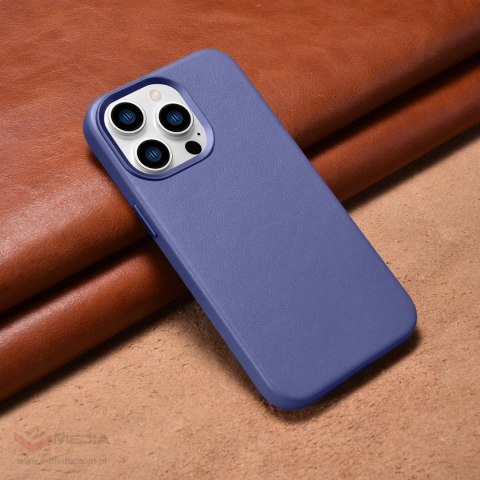 ICarer Case Leather pokrowiec etui z naturalnej skóry do iPhone 14 Pro Max jasnofioletowy (WMI14220708-LP) (kompatybilne z MagSa