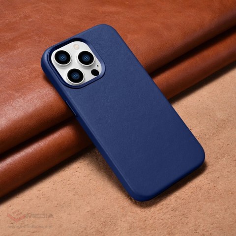 ICarer Case Leather pokrowiec etui z naturalnej skóry do iPhone 14 Pro Max niebieski (WMI14220708-BU) (kompatybilne z MagSafe)