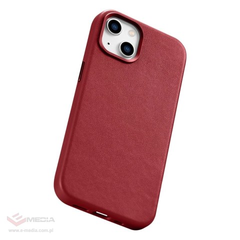 ICarer Case Leather pokrowiec etui z naturalnej skóry do iPhone 14 czerwony (WMI14220705-RD) (kompatybilne z MagSafe)