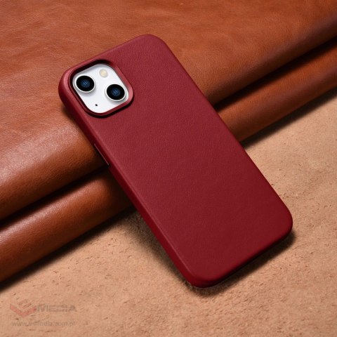 ICarer Case Leather pokrowiec etui z naturalnej skóry do iPhone 14 czerwony (WMI14220705-RD) (kompatybilne z MagSafe)