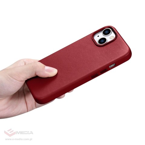 ICarer Case Leather pokrowiec etui z naturalnej skóry do iPhone 14 czerwony (WMI14220705-RD) (kompatybilne z MagSafe)