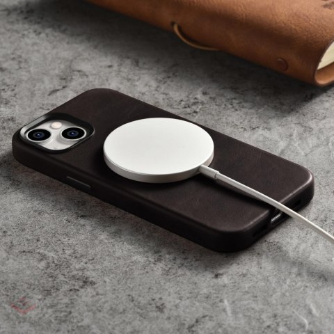 ICarer Oil Wax Premium Leather Case skórzane etui iPhone 14 Plus magnetyczne z MagSafe brązowy (WMI14220703-BN)