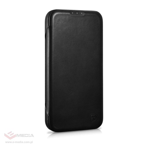 ICarer CE Oil Wax Premium Leather Folio Case skórzane etui iPhone 14 Plus z klapką magnetyczne MagSafe czarny (AKI14220707-BK)