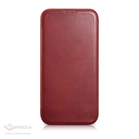 ICarer CE Oil Wax Premium Leather Folio Case skórzane etui iPhone 14 Plus z klapką magnetyczne MagSafe czerwony (AKI14220707-RD)