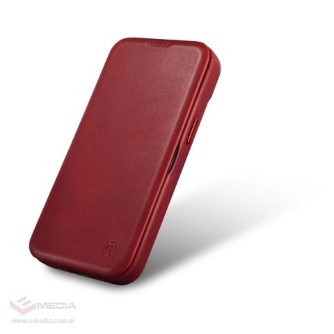 ICarer CE Oil Wax Premium Leather Folio Case skórzane etui iPhone 14 Plus z klapką magnetyczne MagSafe czerwony (AKI14220707-RD)