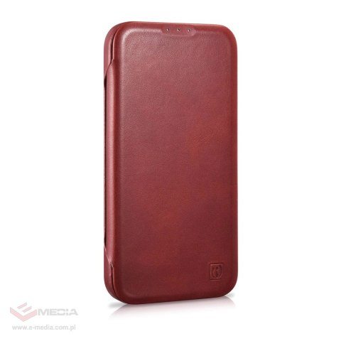 ICarer CE Oil Wax Premium Leather Folio Case skórzane etui iPhone 14 Plus z klapką magnetyczne MagSafe czerwony (AKI14220707-RD)