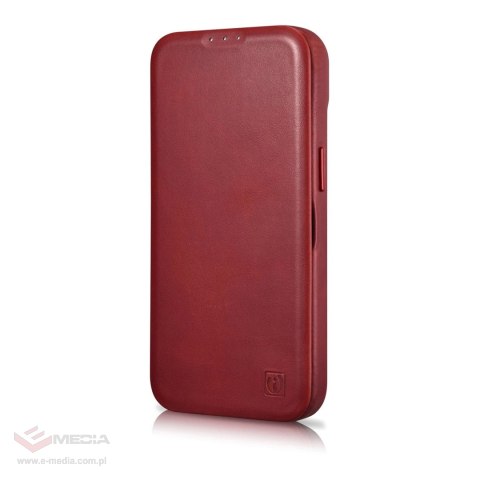 ICarer CE Oil Wax Premium Leather Folio Case skórzane etui iPhone 14 Plus z klapką magnetyczne MagSafe czerwony (AKI14220707-RD)