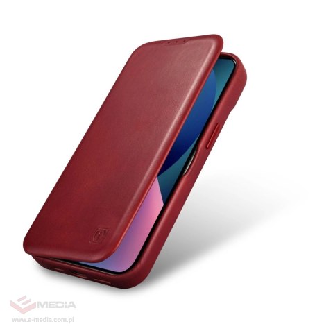 ICarer CE Oil Wax Premium Leather Folio Case skórzane etui iPhone 14 Plus z klapką magnetyczne MagSafe czerwony (AKI14220707-RD)