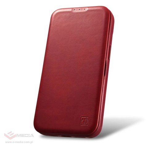 ICarer CE Oil Wax Premium Leather Folio Case skórzane etui iPhone 14 Plus z klapką magnetyczne MagSafe czerwony (AKI14220707-RD)