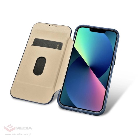 ICarer CE Oil Wax Premium Leather Folio Case skórzane etui iPhone 14 Plus z klapką magnetyczne MagSafe niebieski (AKI14220707-BU