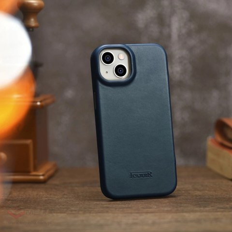 ICarer CE Oil Wax Premium Leather Folio Case skórzane etui iPhone 14 Plus z klapką magnetyczne MagSafe niebieski (AKI14220707-BU