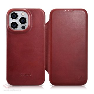 ICarer CE Oil Wax Premium Leather Folio Case skórzane etui iPhone 14 Pro Max z klapką magnetyczne MagSafe czerwony (AKI14220708-