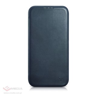 ICarer CE Oil Wax Premium Leather Folio Case skórzane etui iPhone 14 Pro Max z klapką magnetyczne MagSafe niebieski (AKI14220708