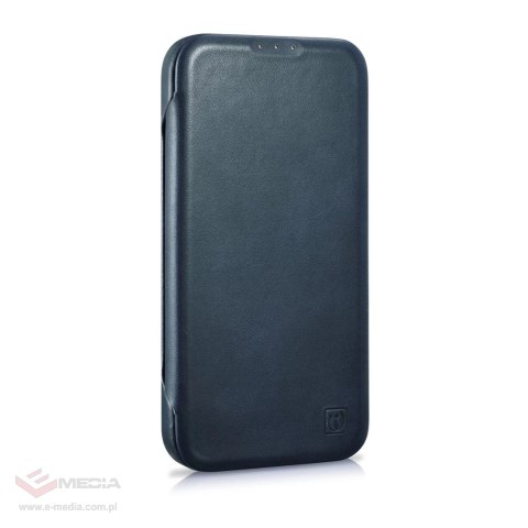 ICarer CE Oil Wax Premium Leather Folio Case skórzane etui iPhone 14 z klapką magnetyczne MagSafe niebieski (AKI14220705-BU)