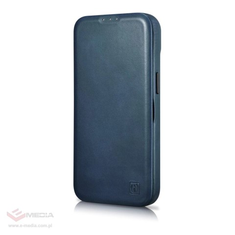 ICarer CE Oil Wax Premium Leather Folio Case skórzane etui iPhone 14 z klapką magnetyczne MagSafe niebieski (AKI14220705-BU)