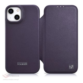 ICarer CE Premium Leather Folio Case skórzane etui iPhone 14 Plus z klapką magnetyczne MagSafe ciemnofioletowy (WMI14220715-DP)