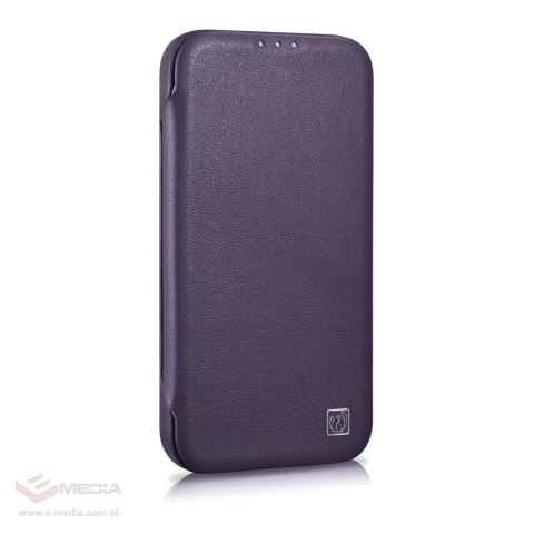 ICarer CE Premium Leather Folio Case skórzane etui iPhone 14 Plus z klapką magnetyczne MagSafe ciemnofioletowy (WMI14220715-DP)