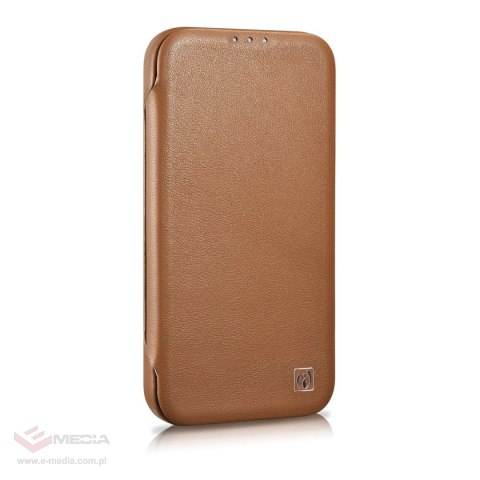 ICarer CE Premium Leather Folio Case skórzane etui iPhone 14 z klapką magnetyczne MagSafe brązowy (WMI14220713-BN)