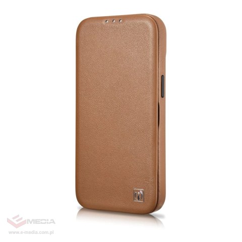 ICarer CE Premium Leather Folio Case skórzane etui iPhone 14 z klapką magnetyczne MagSafe brązowy (WMI14220713-BN)