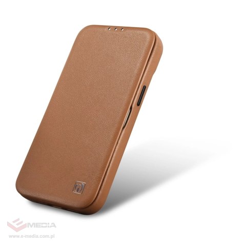 ICarer CE Premium Leather Folio Case skórzane etui iPhone 14 z klapką magnetyczne MagSafe brązowy (WMI14220713-BN)