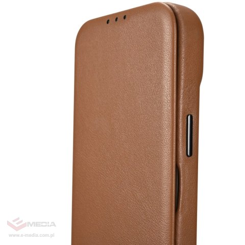 ICarer CE Premium Leather Folio Case skórzane etui iPhone 14 z klapką magnetyczne MagSafe brązowy (WMI14220713-BN)