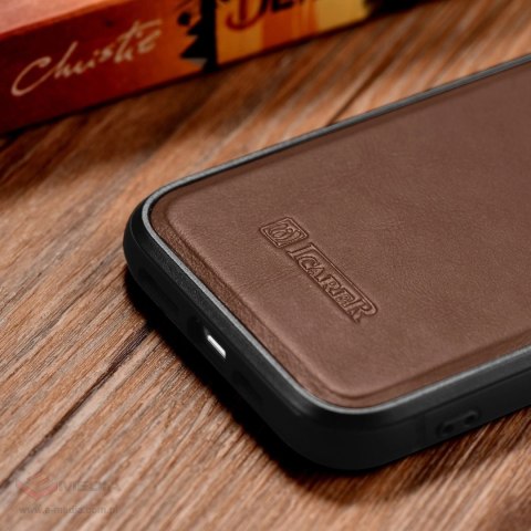 ICarer Leather Oil Wax etui pokryte naturalną skórą do iPhone 14 Plus (kompatybilne z MagSafe) brązowy (WMI14220719-BN)