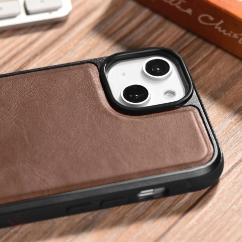 ICarer Leather Oil Wax etui pokryte naturalną skórą do iPhone 14 Plus (kompatybilne z MagSafe) brązowy (WMI14220719-BN)