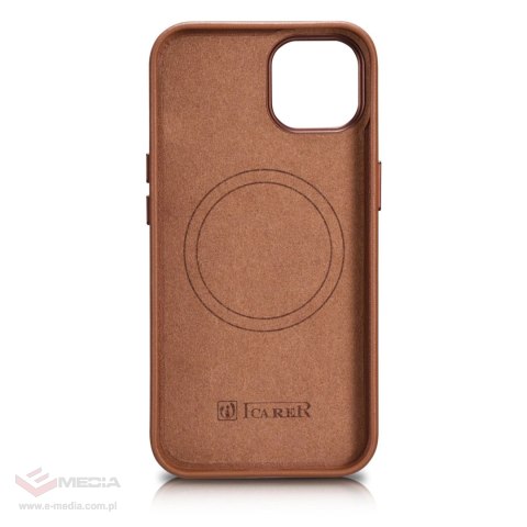 ICarer Case Leather pokrowiec etui z naturalnej skóry do iPhone 14 Plus brązowy (kompatybilne z MagSafe)