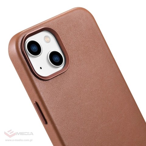 ICarer Case Leather pokrowiec etui z naturalnej skóry do iPhone 14 Plus brązowy (kompatybilne z MagSafe)