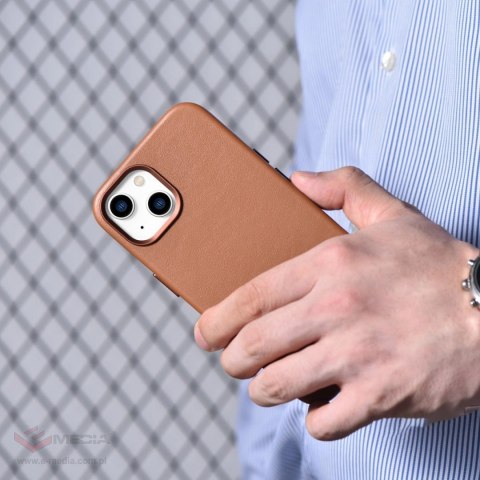 ICarer Case Leather pokrowiec etui z naturalnej skóry do iPhone 14 Plus brązowy (kompatybilne z MagSafe)