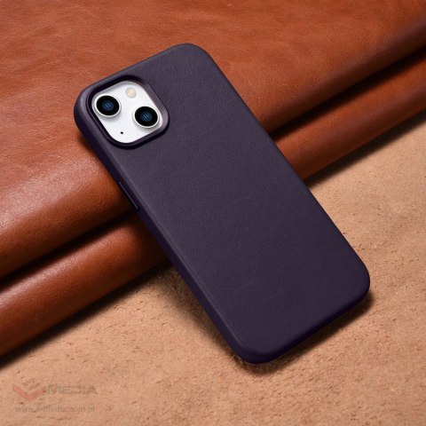 ICarer Case Leather pokrowiec etui z naturalnej skóry do iPhone 14 Plus ciemnofioletowy (kompatybilne z MagSafe)