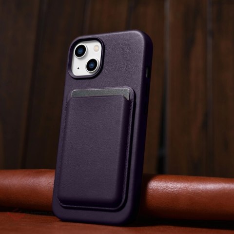 ICarer Case Leather pokrowiec etui z naturalnej skóry do iPhone 14 Plus ciemnofioletowy (kompatybilne z MagSafe)