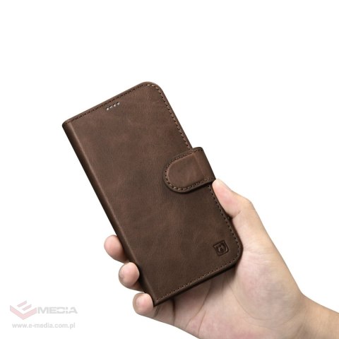 ICarer Oil Wax Wallet Case 2in1 etui iPhone 14 Plus skórzany pokrowiec z klapką Anti-RFID brązowy (WMI14220723-BN)